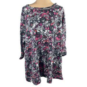 Cato Active Top Floral Pink Gray Crew Neck 3/4 Sleeve Size 18/20W Raw Edge